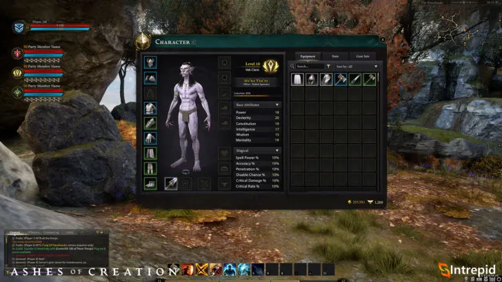 Ashes of creation Character and Inventory UI